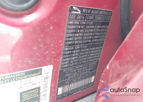 2017 Jaguar F-Pace S z USA, uszkodzony, nr VIN SADCM2BV6HA079173